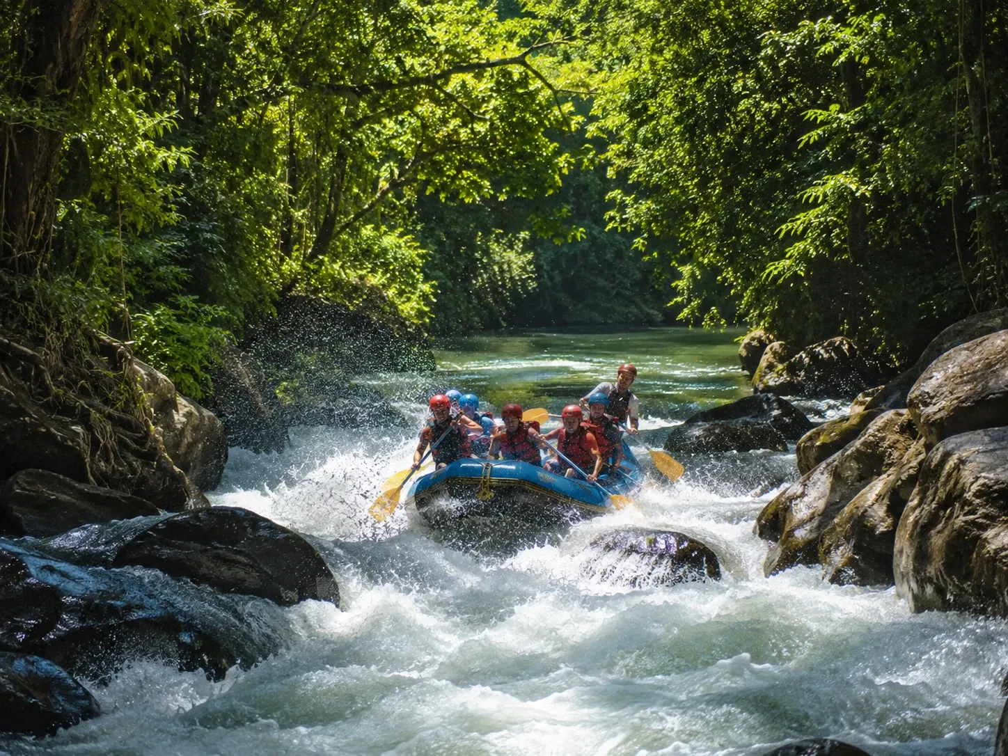 White-water rafting through rapids on the Kelani River at Kitulgala, Sri Lanka